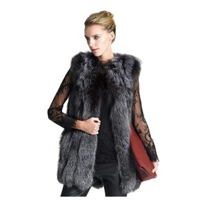 QIYE Charcoal Grey Faux Fox Fur Vest - XXL (Fits like a Large), Mob Wife, NWT